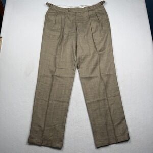 Samuelsohn Dress Pants Mens 36x30 Beige Wool Silk Linen Pleated Cuffed